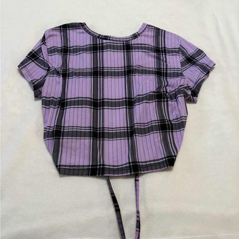 Purple & black checkered  cut out back crop top